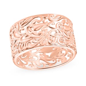 Filigree Band Ring in 18K Vermeil Rose Gold Over Sterling Silver (Size 10.0) 3 Grams