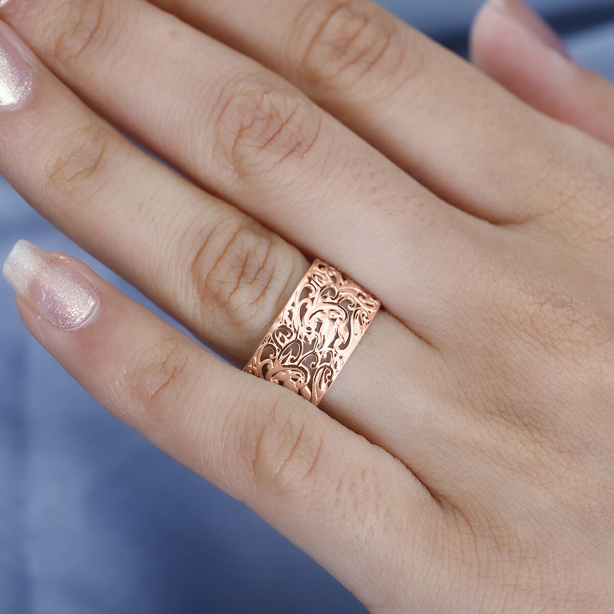 Filigree Band Ring in 18K Vermeil Rose Gold Over Sterling Silver (Size 10.0) 3 Grams image number 1