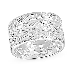 D'Joy Filigree Band Ring in Rhodium Over Sterling Silver (Size 11.5) 3 Grams