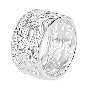 D'Joy Filigree Band Ring in Rhodium Over Sterling Silver (Size 4.0) 3 Grams