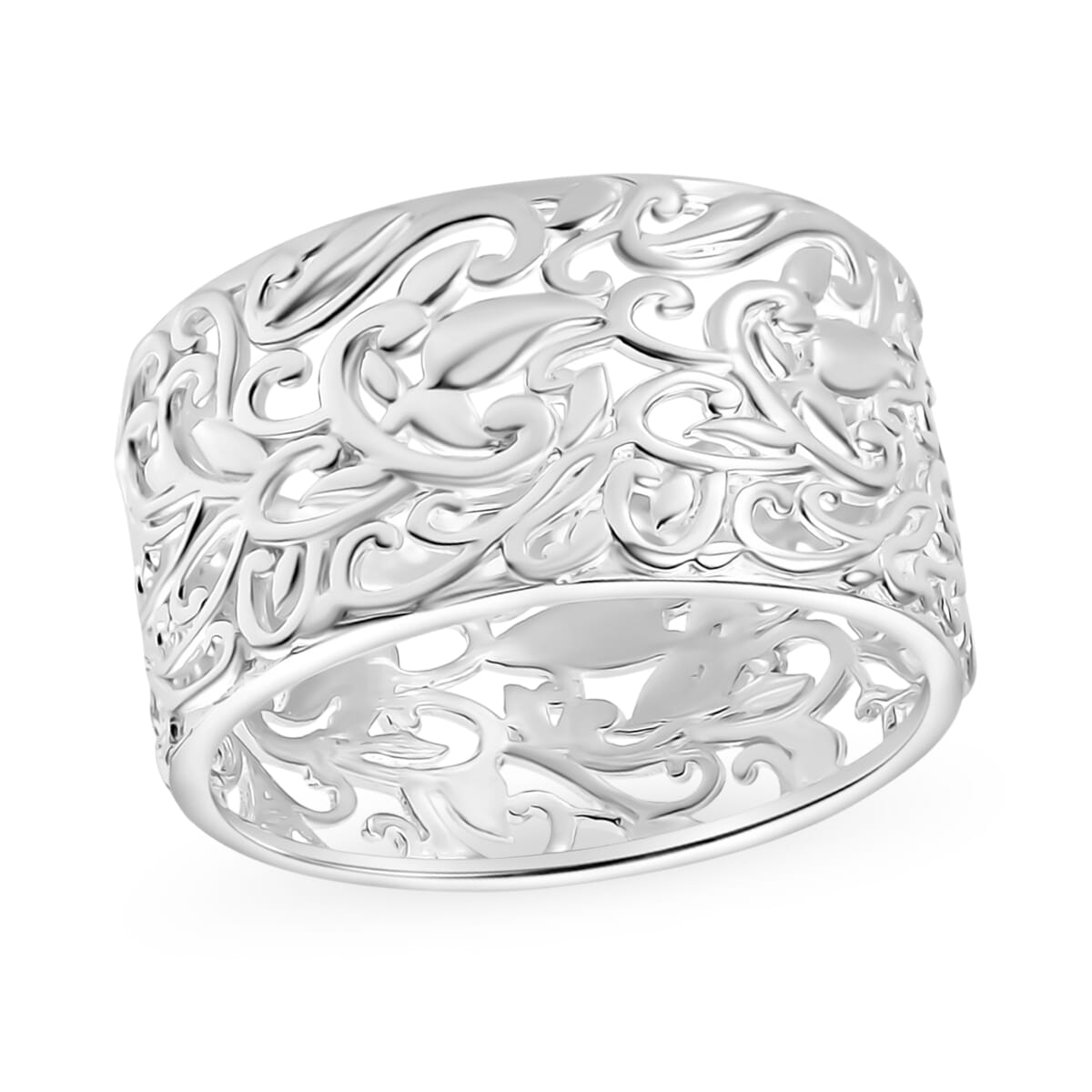 Filigree Band Ring in Rhodium Over Sterling Silver (Size 9.5) 3 Grams image number 0