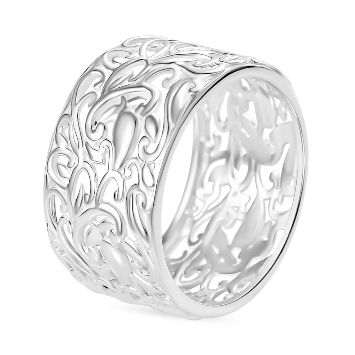 Filigree Band Ring in Rhodium Over Sterling Silver (Size 9.5) 3 Grams image number 2