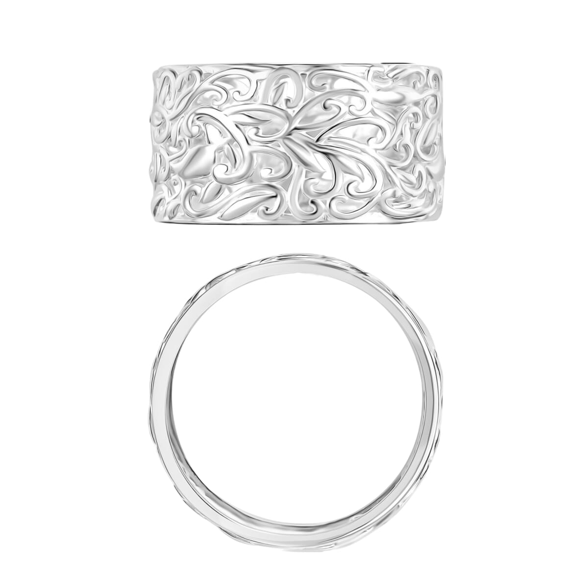 Filigree Band Ring in Rhodium Over Sterling Silver (Size 9.5) 3 Grams image number 3