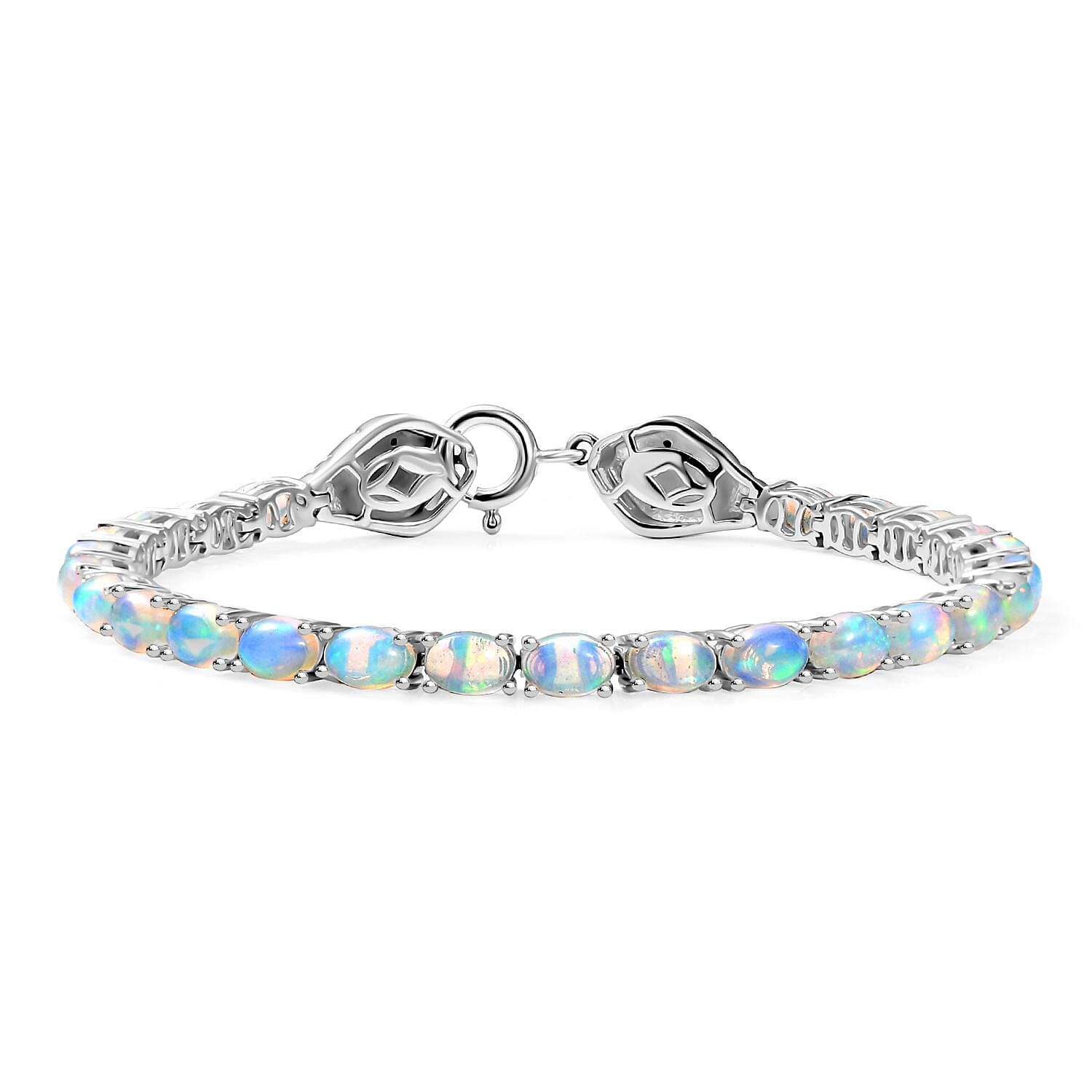 Ethiopian Welo Opal and Black Spinel 8.33 ctw Bracelet in Rhodium Over Sterling Silver (7.50 In)