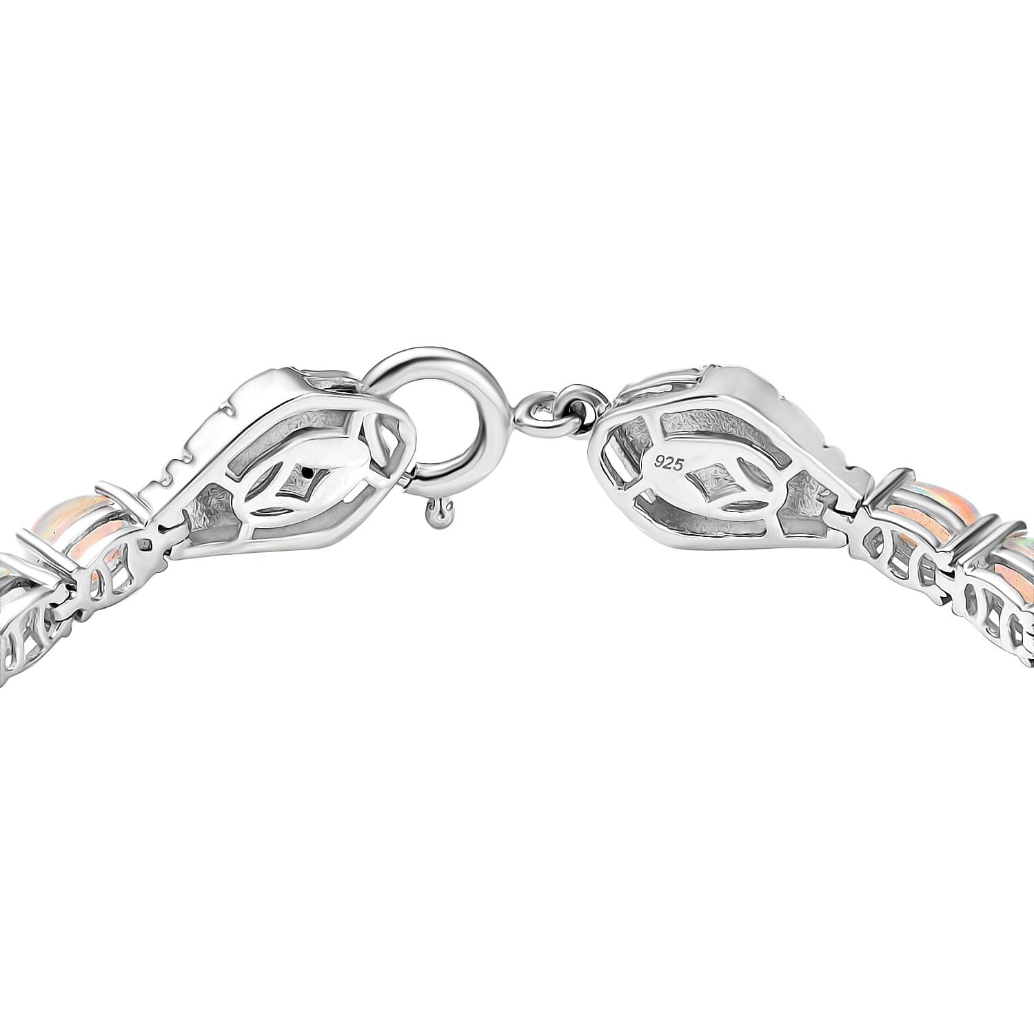 Ethiopian Welo Opal and Black Spinel 8.33 ctw Bracelet in Rhodium Over Sterling Silver (7.50 In)