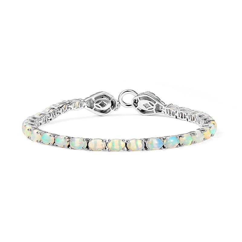 Ethiopian Welo Opal and Black Spinel 8.33 ctw Bracelet in Rhodium Over Sterling Silver (8.0 In)