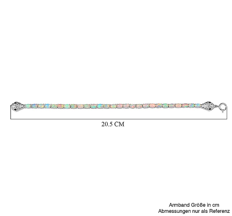 Ethiopian Welo Opal and Black Spinel 8.33 ctw Bracelet in Rhodium Over Sterling Silver (8.0 In)