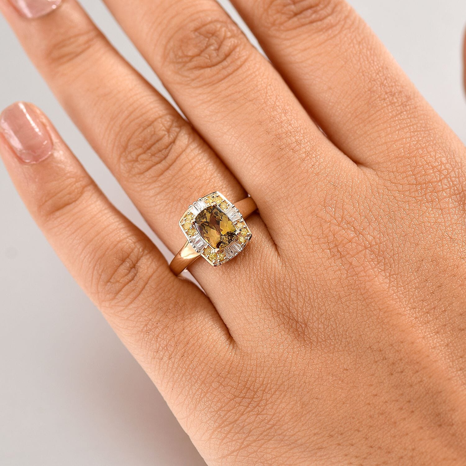 Premium Golden Tanzanite, Natural Yellow and White Diamond G-H I3 1.60 ctw Ring in 9K Yellow Gold (Size 9.0)