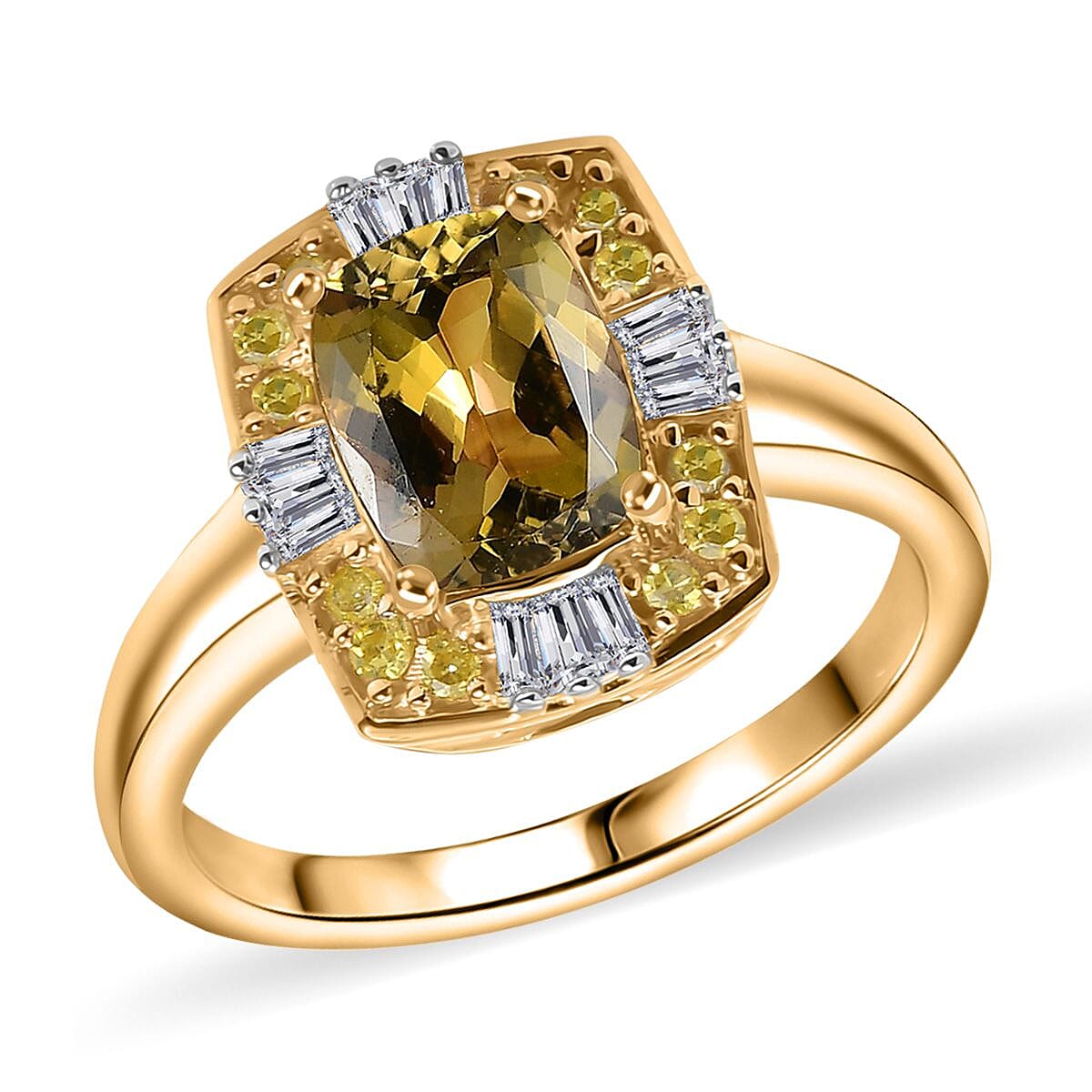 Premium Golden Tanzanite, Natural Yellow and White Diamond G-H I3 1.60 ctw Ring in 9K Yellow Gold (Size 9.0)