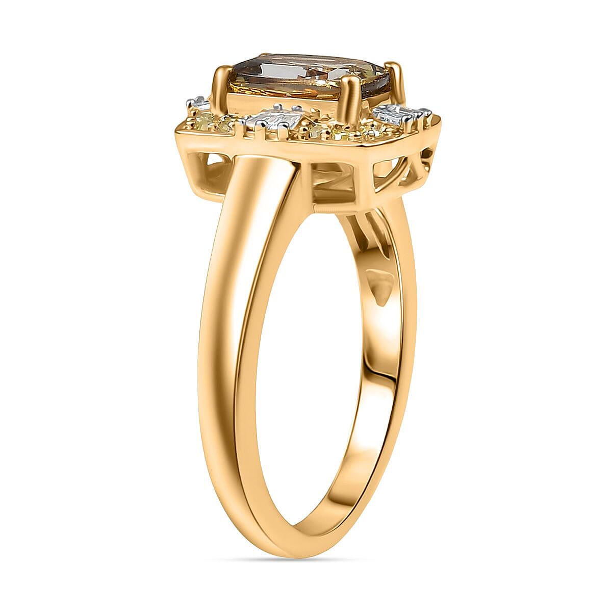 Premium Golden Tanzanite, Natural Yellow and White Diamond G-H I3 1.60 ctw Ring in 9K Yellow Gold (Size 9.0)
