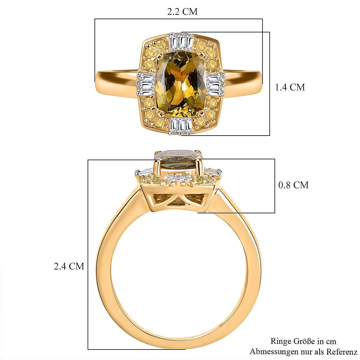 Premium Golden Tanzanite, Natural Yellow and White Diamond G-H I3 1.60 ctw Ring in 9K Yellow Gold (Size 9.0)