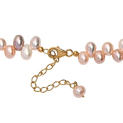 GCS Multi Color Freshwater Pearl Fancy Necklace in 18K Vermeil Yellow Gold Over Sterling Silver 18 Inches