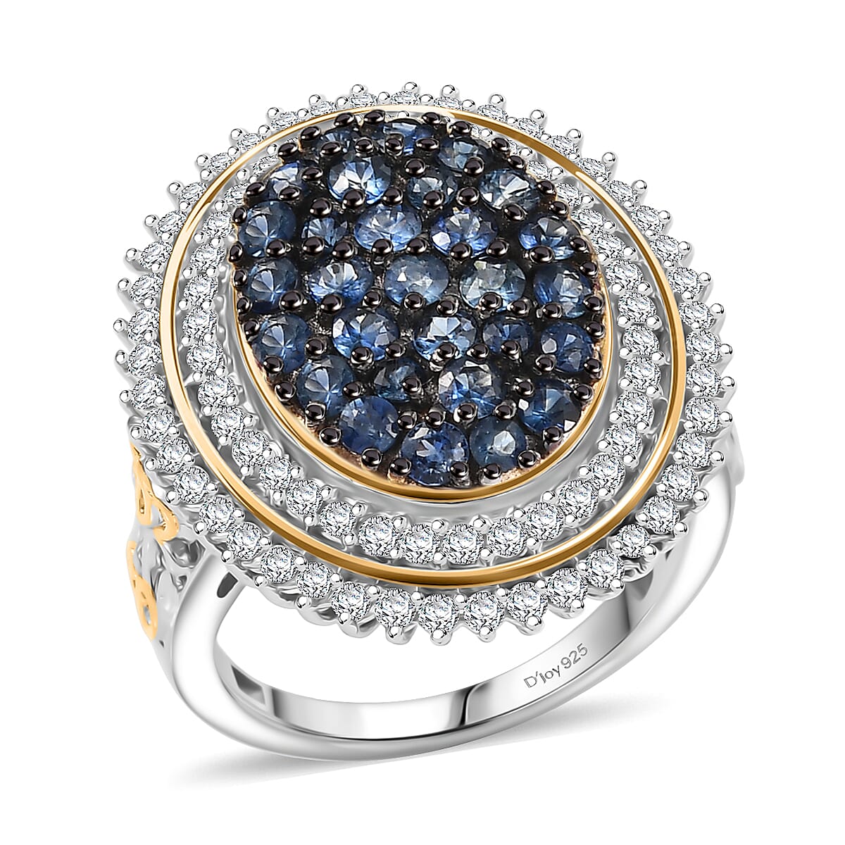 D'Joy Ceylon Sapphire and Moissanite 2.25 ctw Art Nouveau Ring in 18K Vermeil YG and Rhodium Over Sterling Silver (Size 5.0) image number 0