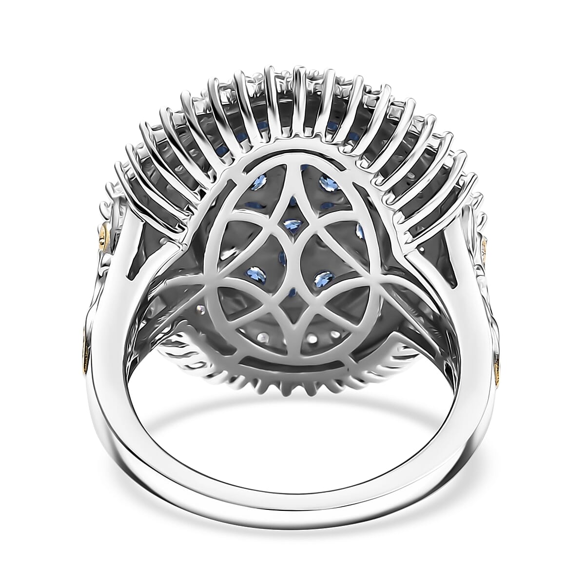 D'Joy Ceylon Blue Sapphire and Moissanite 2.25 ctw Art Nouveau Ring in 18K Vermeil YG and Rhodium Over Sterling Silver (Size 8.0) image number 4