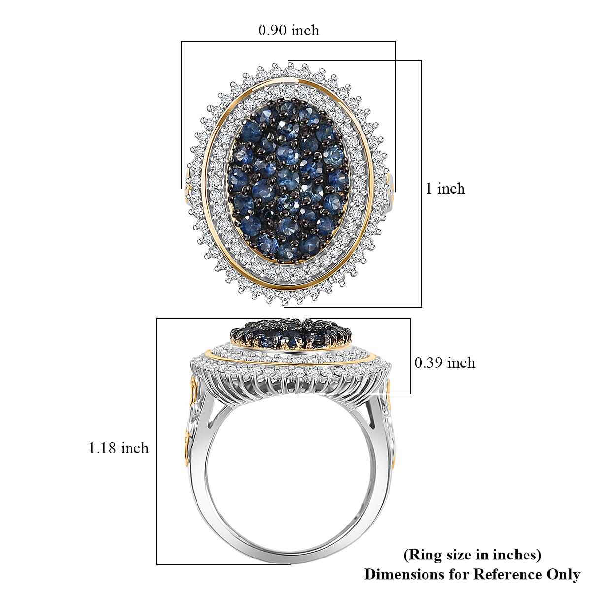 D'Joy Ceylon Blue Sapphire and Moissanite 2.25 ctw Art Nouveau Ring in 18K Vermeil YG and Rhodium Over Sterling Silver (Size 8.0) image number 5