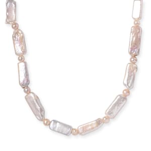 Fresh Water Pearl Necklace in Rhodium Over Sterling Silver 18 Inches