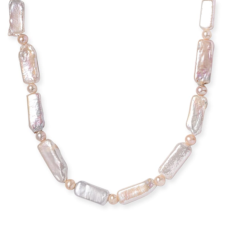 Fresh Water Pearl Necklace in Rhodium Over Sterling Silver 18 Inches