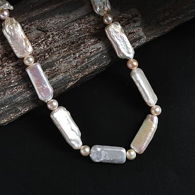 Fresh Water Pearl Necklace in Rhodium Over Sterling Silver 18 Inches