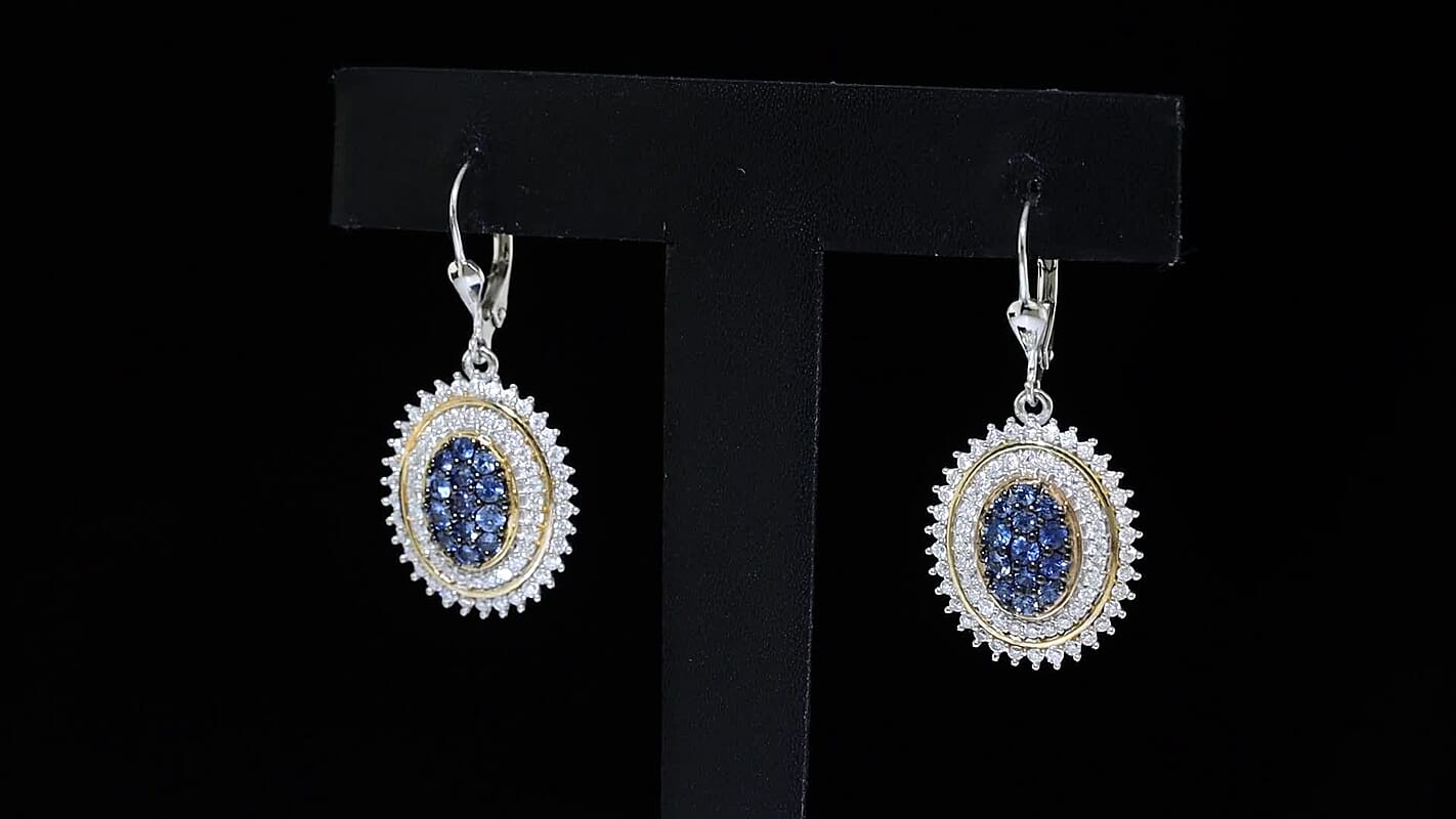 D'Joy Ceylon Sapphire and Moissanite 2.65 ctw Earrings in 18K Vermeil YG and Rhodium Over Sterling Silver