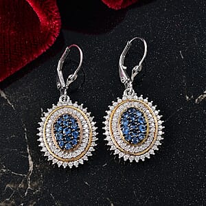 D'Joy Ceylon Sapphire and Moissanite 2.65 ctw Art Nouveau Earrings in 18K Vermeil YG and Rhodium Over Sterling Silver