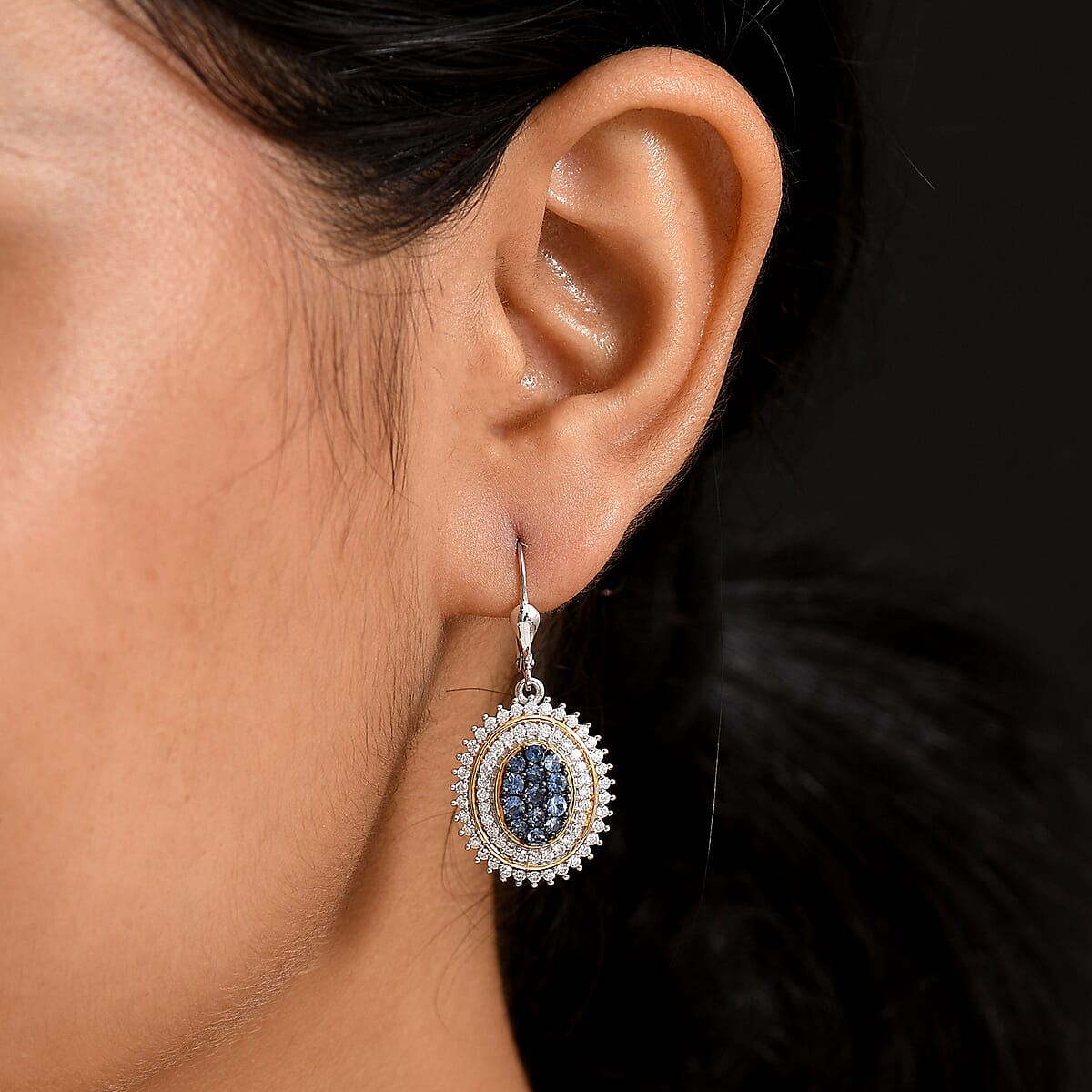 D'Joy Ceylon Sapphire and Moissanite 2.65 ctw Earrings in 18K Vermeil YG and Rhodium Over Sterling Silver image number 2