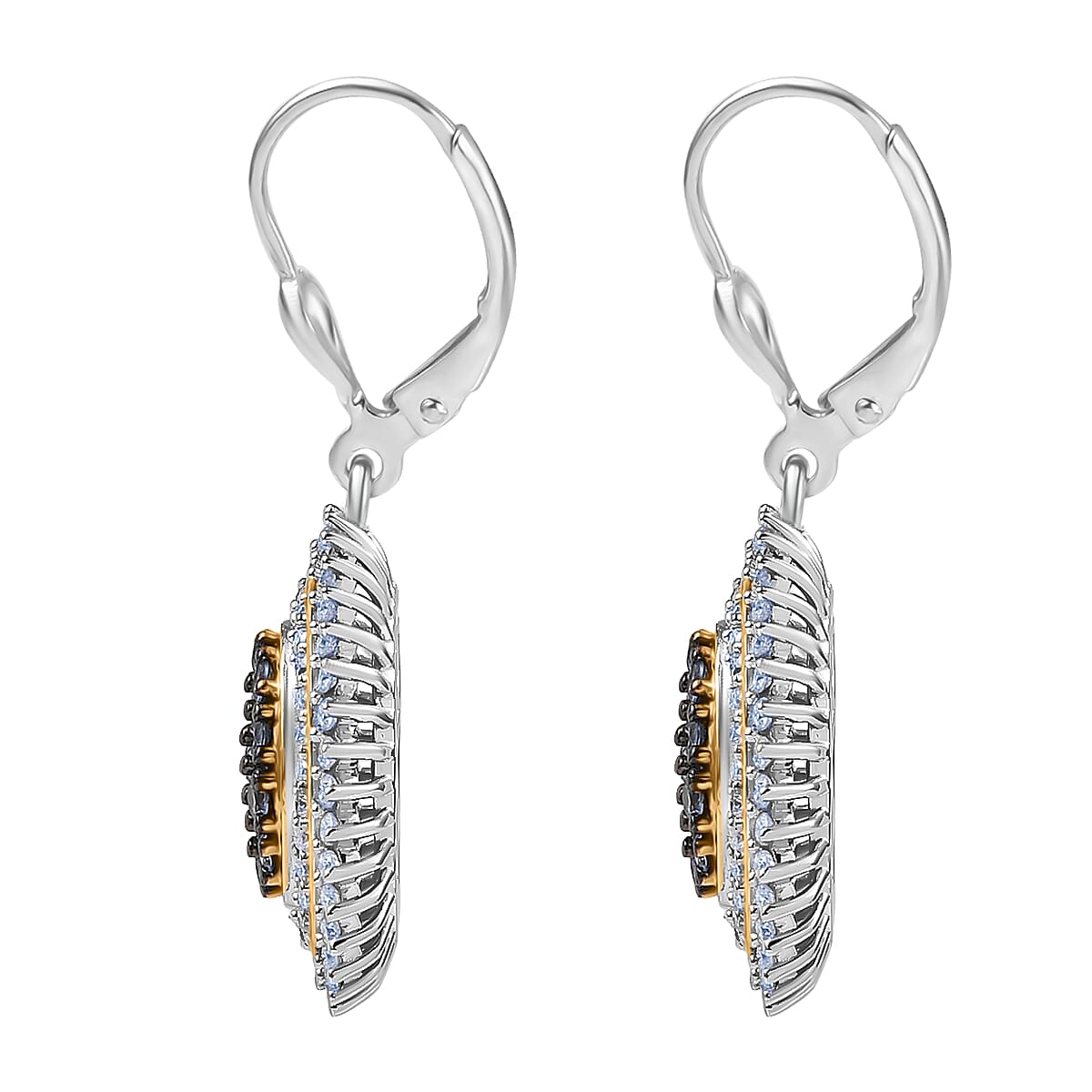 D'Joy Ceylon Sapphire and Moissanite 2.65 ctw Earrings in 18K Vermeil YG and Rhodium Over Sterling Silver image number 3