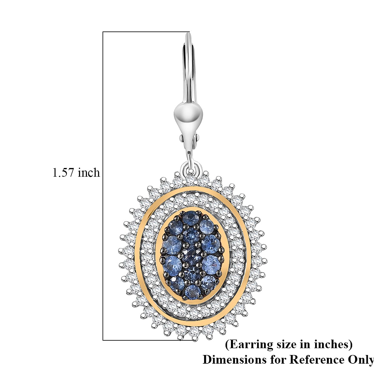 D'Joy Ceylon Sapphire and Moissanite 2.65 ctw Art Nouveau Earrings in 18K Vermeil YG and Rhodium Over Sterling Silver