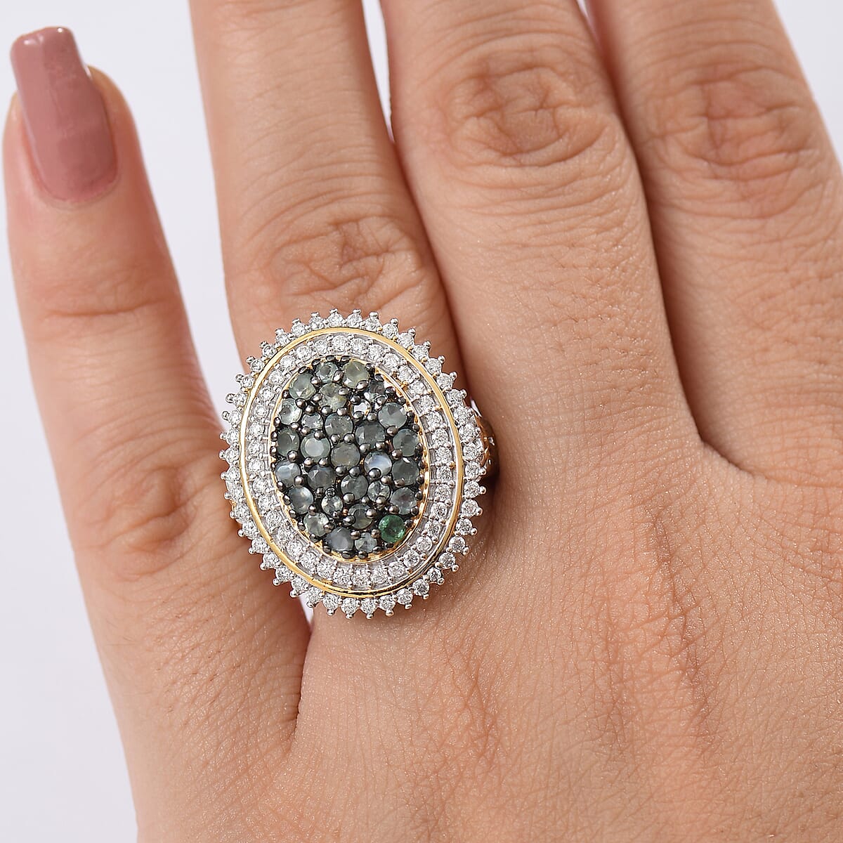 D'Joy Narsipatnam Alexandrite and Moissanite 2.25 ctw Ring in 18K Vermeil YG and Rhodium Over Sterling Silver (Size 10.0) image number 2