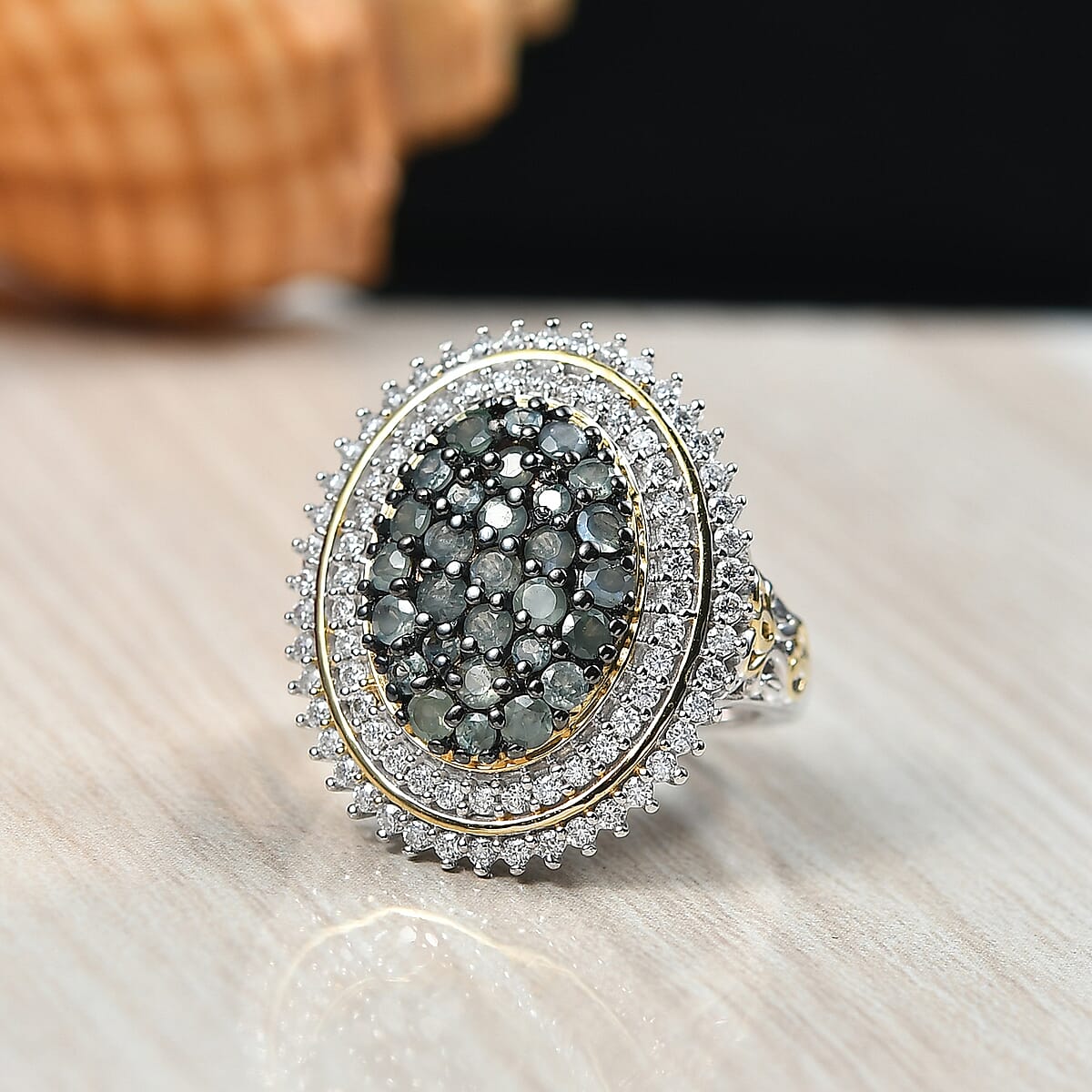 D'Joy Narsipatnam Alexandrite and Moissanite 2.25 ctw Art Nouveau Ring in 18K Vermeil YG and Rhodium Over Sterling Silver (Size 5.0) image number 1