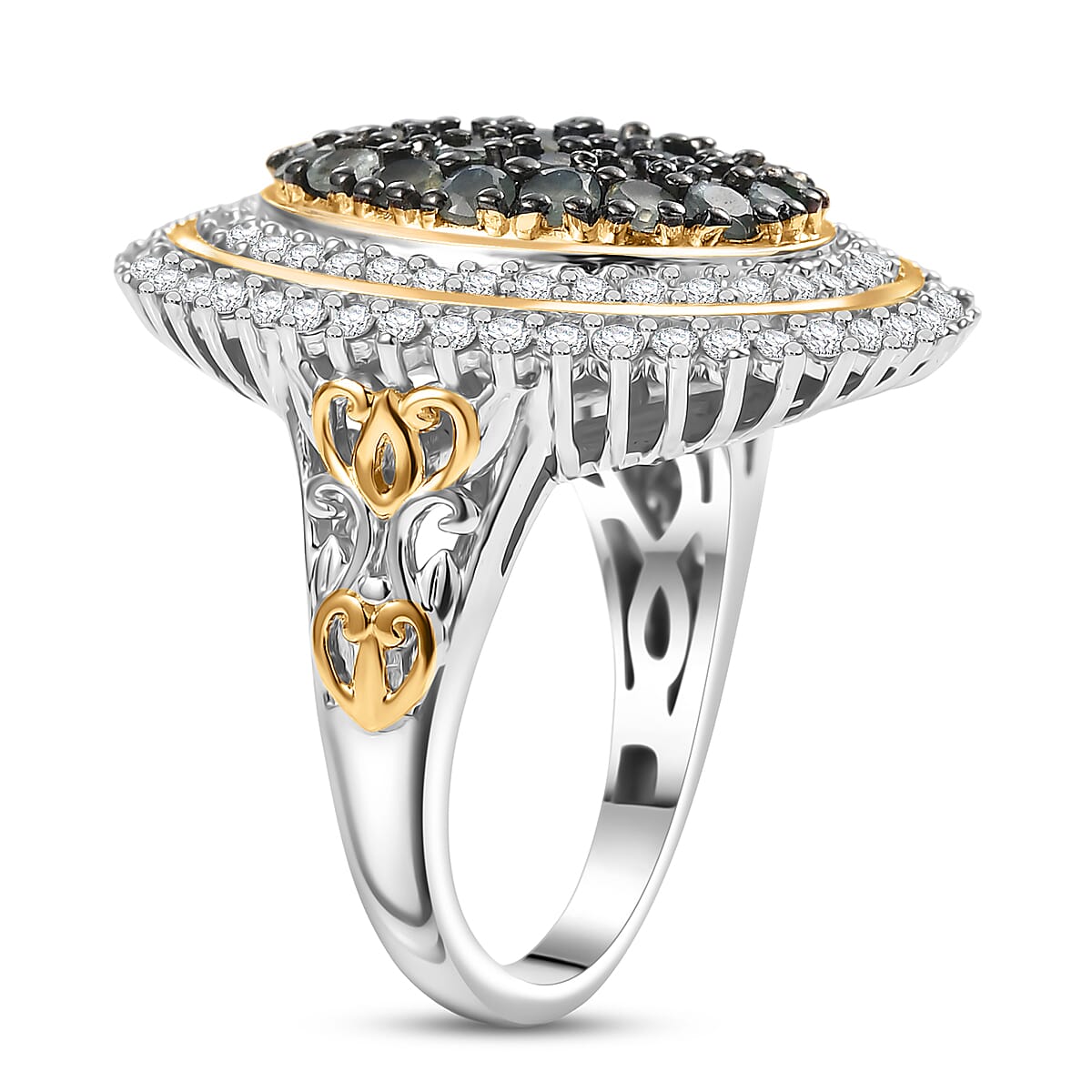 D'Joy Narsipatnam Alexandrite and Moissanite 2.25 ctw Art Nouveau Ring in 18K Vermeil YG and Rhodium Over Sterling Silver (Size 5.0) image number 3