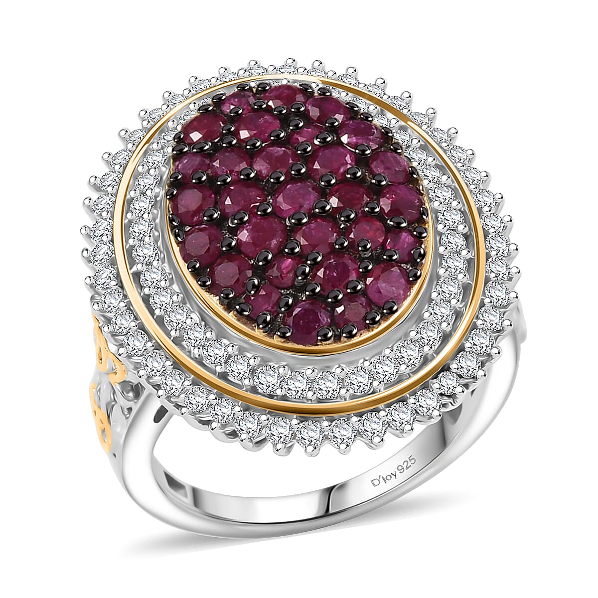 D'Joy Mozambique Ruby and Moissanite 2.30 ctw Ring in 18K Vermeil YG and Rhodium Over Sterling Silver (Size 10.0) image number 0