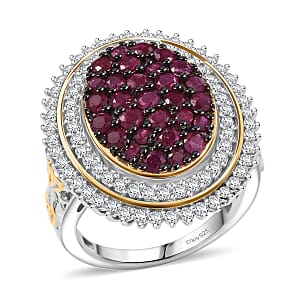 D'Joy Mozambique Ruby and Moissanite 2.30 ctw Art Nouveau Ring in 18K Vermeil YG and Rhodium Over Sterling Silver (Size 7.0)