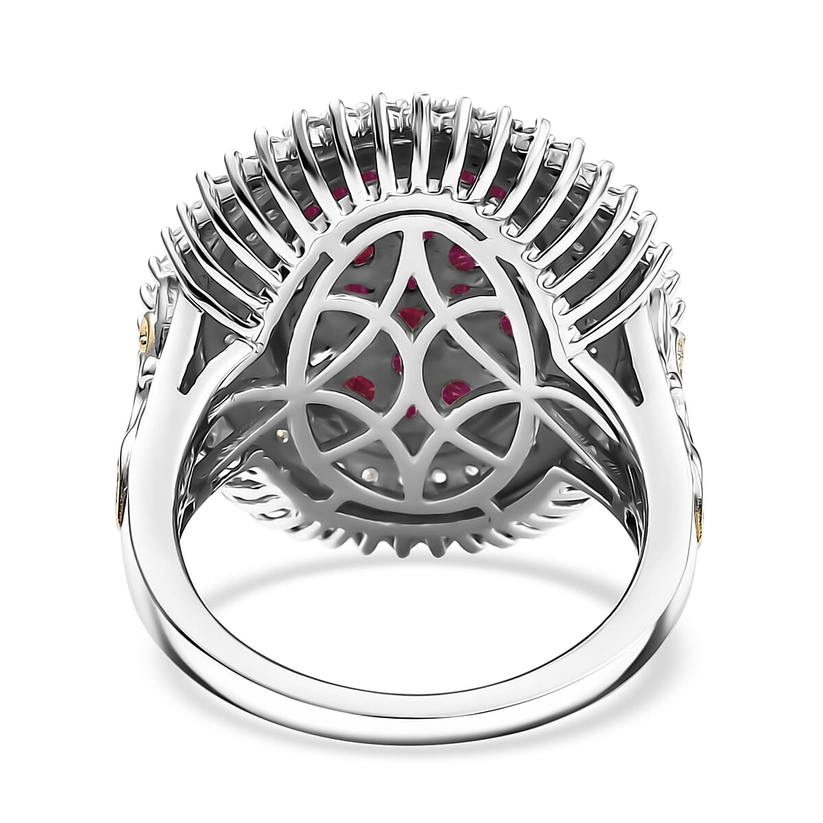 D'Joy Mozambique Ruby and Moissanite 2.30 ctw Art Nouveau Ring in 18K Vermeil YG and Rhodium Over Sterling Silver (Size 7.0) image number 4