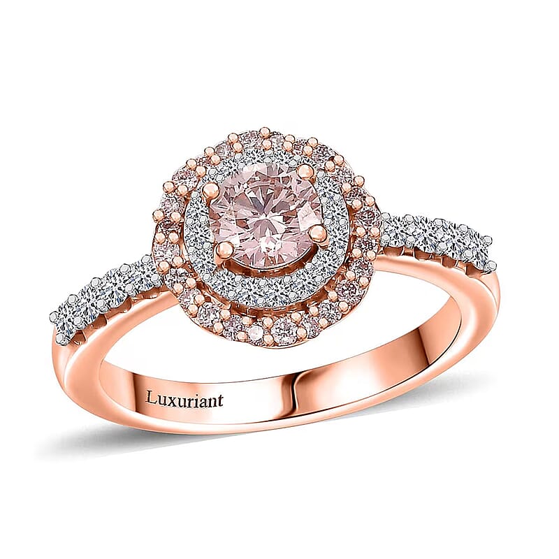 Luxuriant Lab Grown Pink Diamond VS and Lab Grown Diamond SI 1.00 ctw Celestial Bloom Ring in 18K Vermeil Rose Gold Over Sterling Silver (Size 10.0)