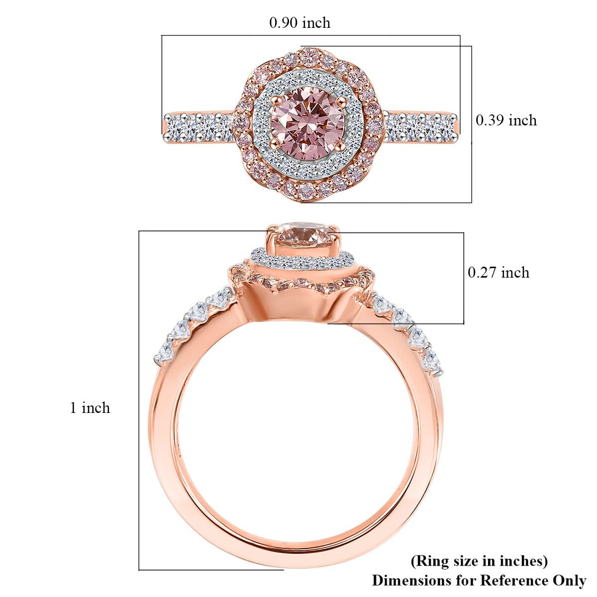 Luxuriant Lab Grown Pink Diamond VS and Lab Grown Diamond SI 1.00 ctw Celestial Bloom Ring in 18K Vermeil Rose Gold Over Sterling Silver (Size 10.0) image number 5