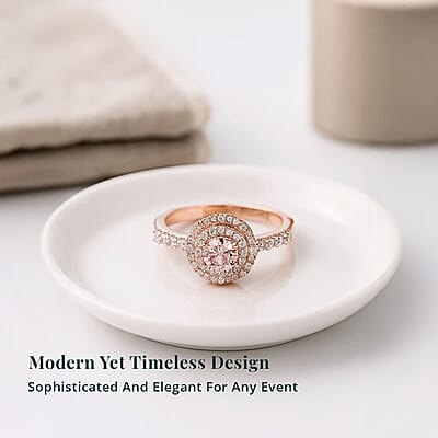 Luxuriant Lab Grown Pink Diamond VS and Lab Grown Diamond SI 1.00 ctw Celestial Bloom Ring in 18K Vermeil Rose Gold Over Sterling Silver (Size 10.0)
