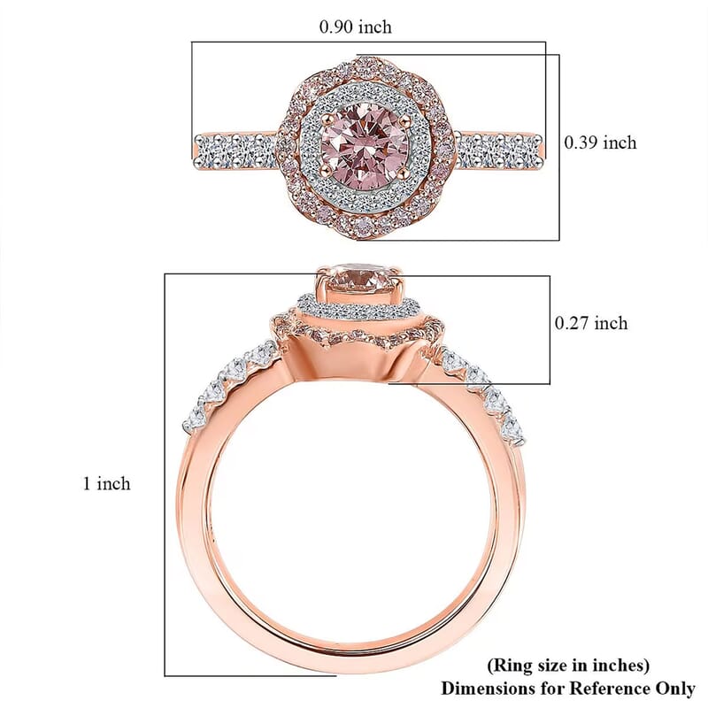 Luxuriant Lab Grown Pink Diamond VS and Lab Grown Diamond SI 1.00 ctw Celestial Bloom Ring in 18K Vermeil Rose Gold Over Sterling Silver (Size 10.0)