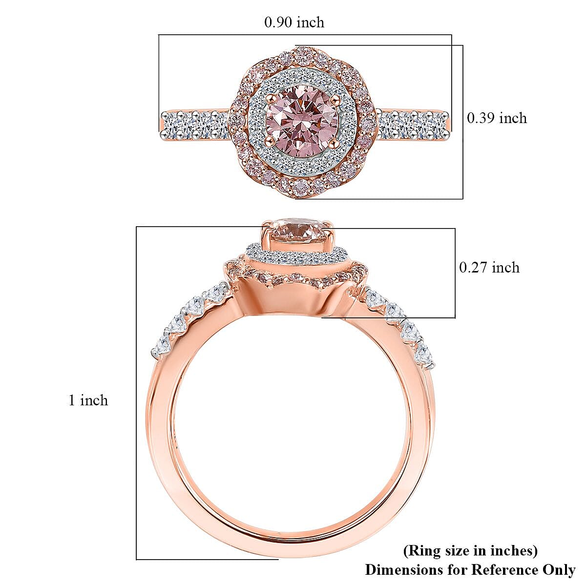 Luxuriant Lab Grown Pink Diamond VS and Lab Grown Diamond SI 1.00 ctw Celestial Bloom Ring in 18K Vermeil Rose Gold Over Sterling Silver (Size 6.0) image number 5