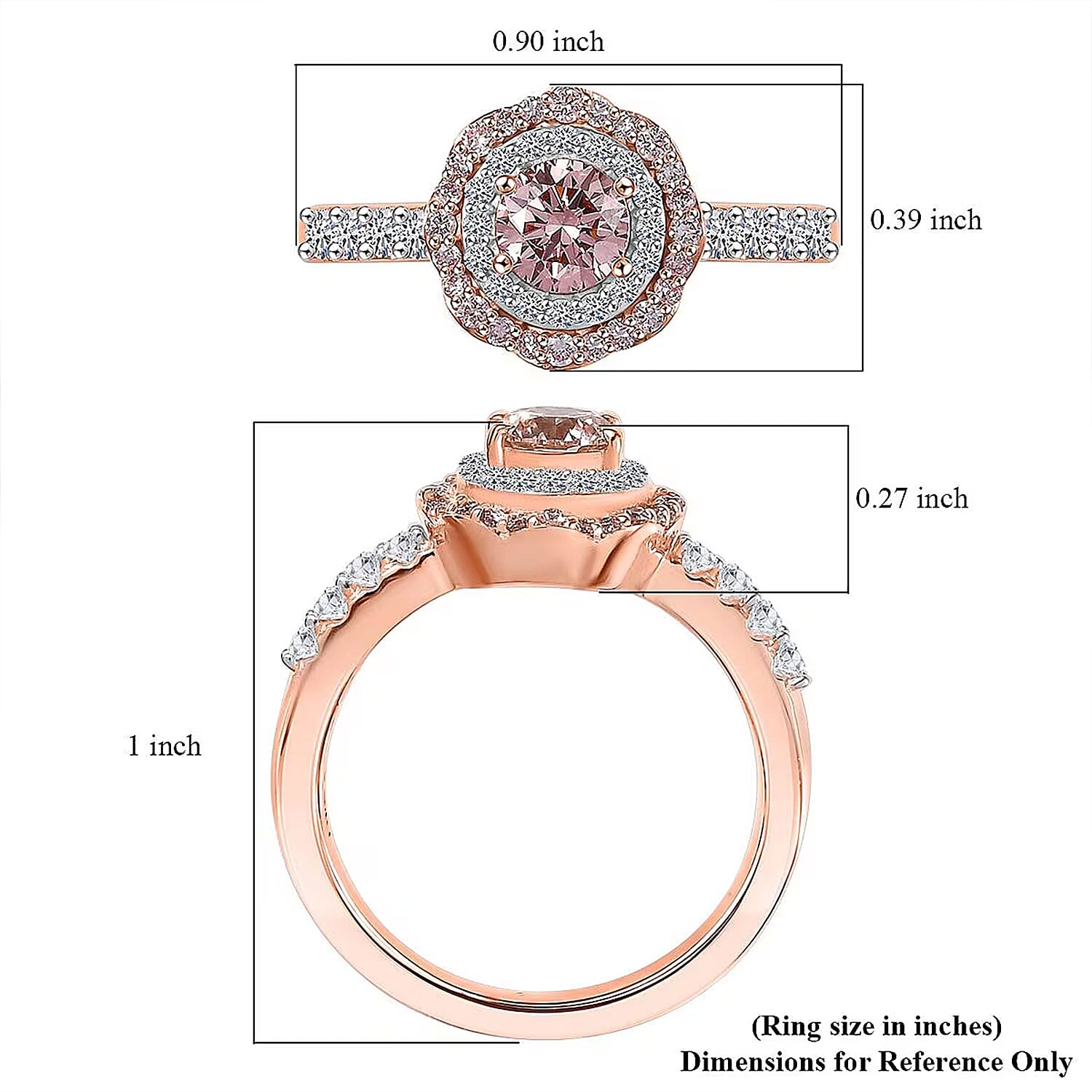 Luxuriant Lab Grown Pink Diamond VS and Lab Grown Diamond SI 1.00 ctw Celestial Bloom Ring in 18K Vermeil Rose Gold Over Sterling Silver (Size 9.0)