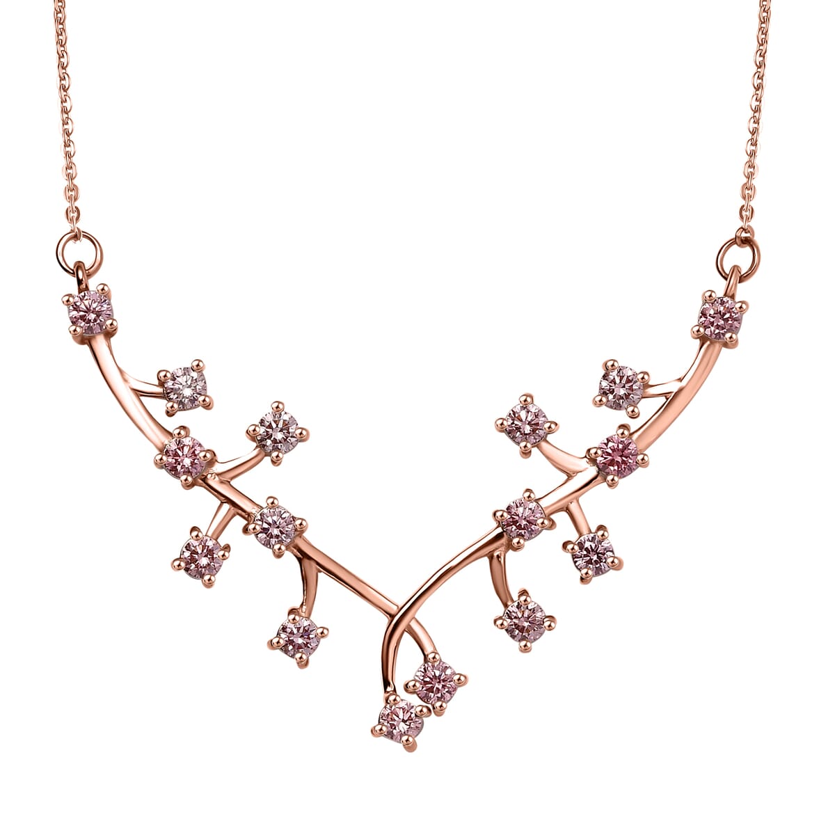 Luxuriant Lab Grown Pink Diamond VS 1.00 ctw Vines Necklace in 18K Vermeil Rose Gold Over Sterling Silver 18 Inches image number 0