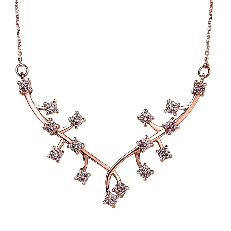 Luxuriant Lab Grown Pink Diamond (IR) VS 1.00 ctw Vines Necklace in 18K Vermeil Rose Gold Over Sterling Silver 18 Inches