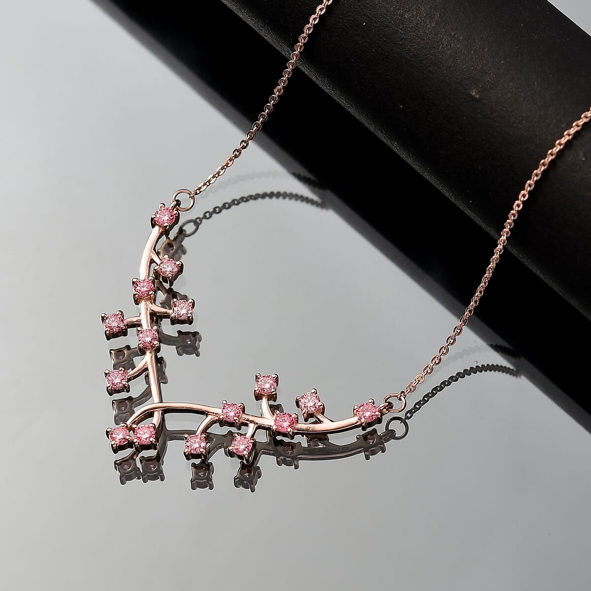 Luxuriant Lab Grown Pink Diamond VS 1.00 ctw Vines Necklace in 18K Vermeil Rose Gold Over Sterling Silver 18 Inches image number 1