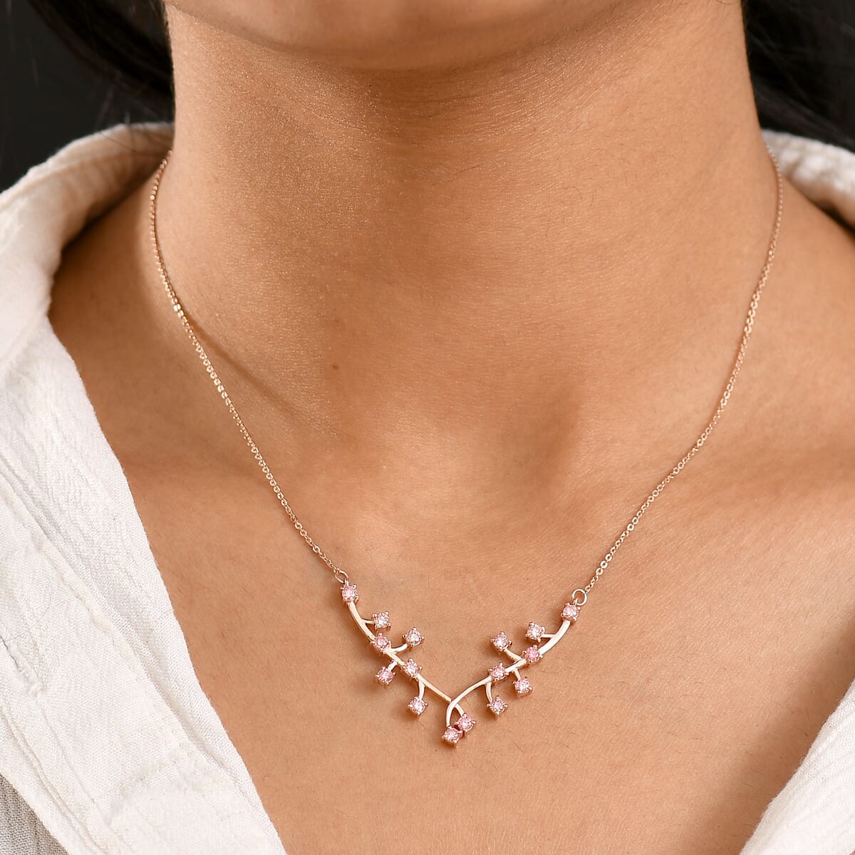 Luxuriant Lab Grown Pink Diamond VS 1.00 ctw Vines Necklace in 18K Vermeil Rose Gold Over Sterling Silver 18 Inches image number 2
