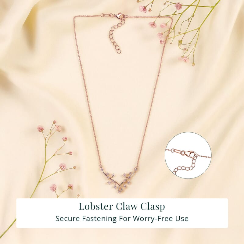 Luxuriant Lab Grown Pink Diamond (IR) VS 1.00 ctw Vines Necklace in 18K Vermeil Rose Gold Over Sterling Silver 18 Inches
