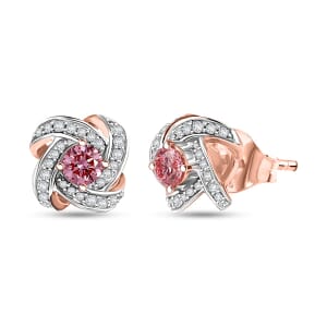Luxuriant Lab Grown Pink Diamond VS and Lab Grown Diamond 0.50 ctw Love Knot Earrings in 18K Vermeil Rose Gold Over Sterling Silver 