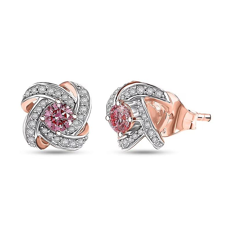 Luxuriant Lab Grown Pink Diamond VS and Lab Grown Diamond 0.50 ctw Love Knot Earrings in 18K Vermeil Rose Gold Over Sterling Silver