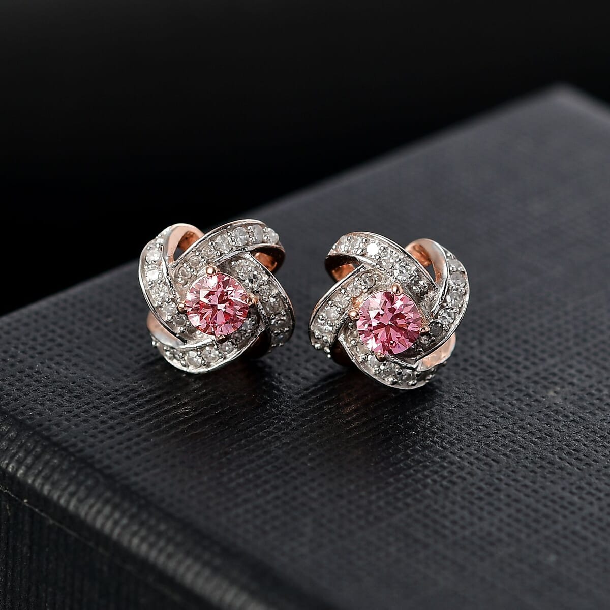 Luxuriant Lab Grown Pink Diamond VS and Lab Grown Diamond 0.50 ctw Love Knot Earrings in 18K Vermeil Rose Gold Over Sterling Silver  image number 1