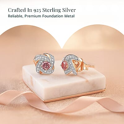 Luxuriant Lab Grown Pink Diamond VS and Lab Grown Diamond 0.50 ctw Love Knot Earrings in 18K Vermeil Rose Gold Over Sterling Silver