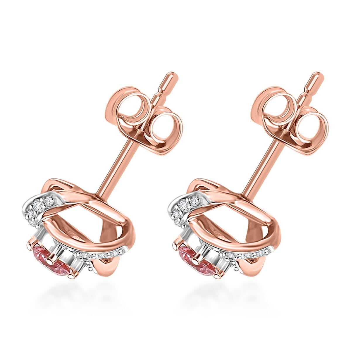 Luxuriant Lab Grown Pink Diamond VS and Lab Grown Diamond 0.50 ctw Love Knot Earrings in 18K Vermeil Rose Gold Over Sterling Silver  image number 3
