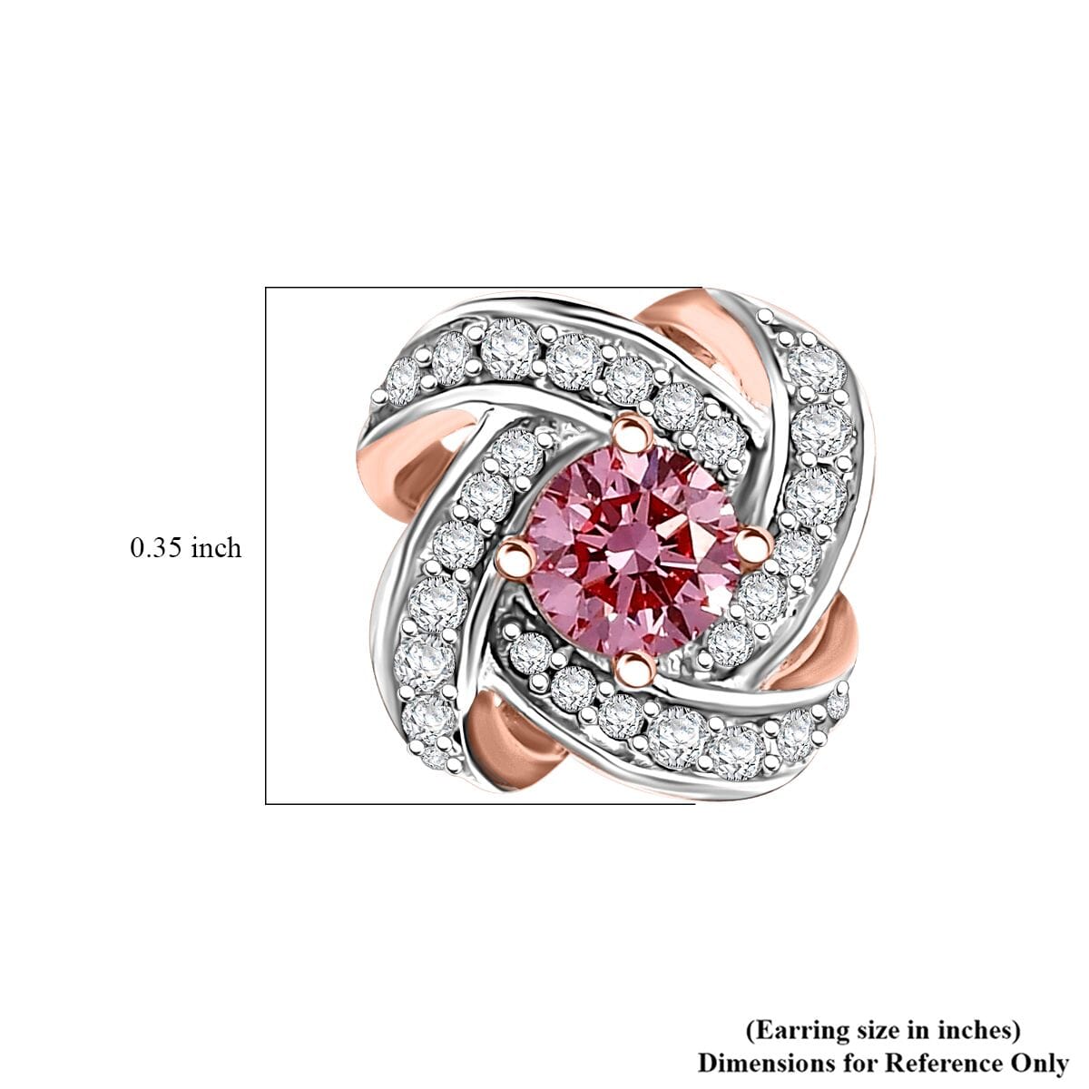 Luxuriant Lab Grown Pink Diamond VS and Lab Grown Diamond 0.50 ctw Love Knot Earrings in 18K Vermeil Rose Gold Over Sterling Silver  image number 4